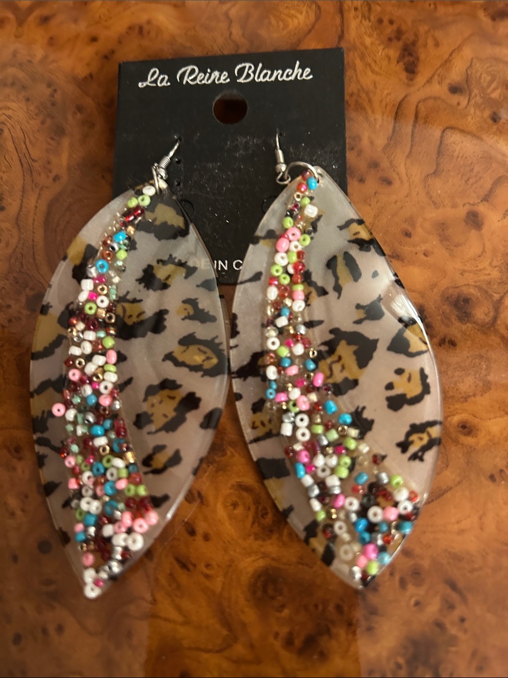 Multicolor Beaded Leopard Print Tear Drop Earrings